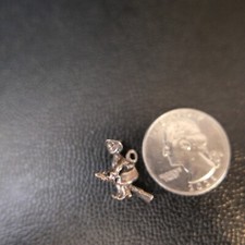 .925 Sterling Silver 3D Witch Riding Broomstick Charm New