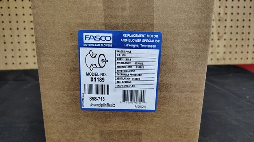 Fasco #D1189 1/20HP 115/208-230V .8/1.6A 1350/1550RPM CWSE Rotation Closed Vent