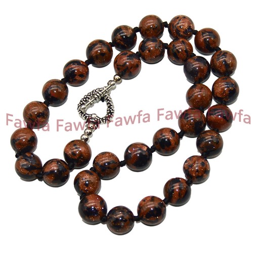 New Galaxy Gold Blue Sandstone 8/10/12/14mm Round Gems Beaded Necklace 18-58'' - Picture 4 of 9