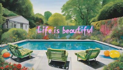 Crazy Garten 09 Life is beautiful Lost Place  Street Art Pool 120x70cm Pop Art