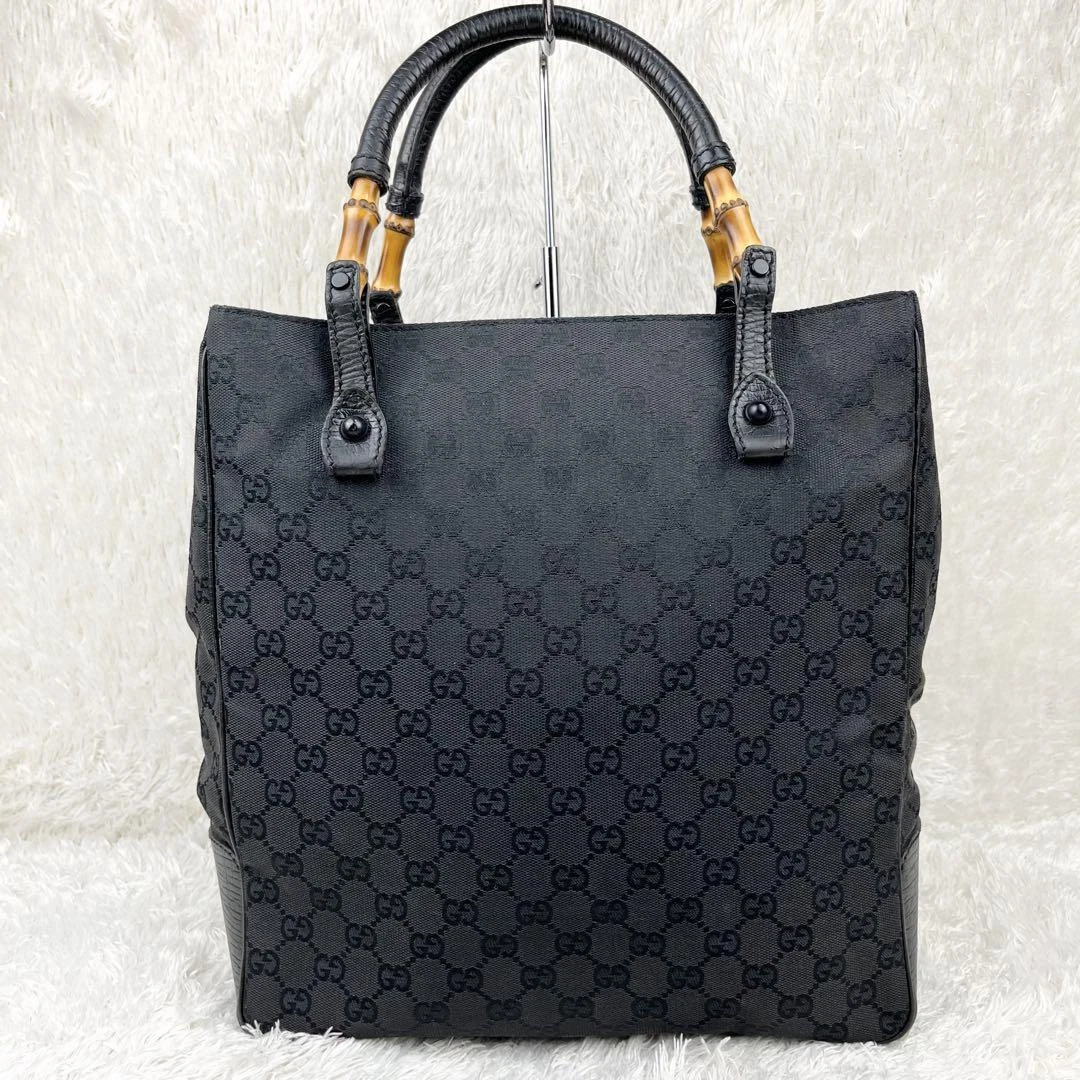 Sac fourre tout à main GUCCI GG toile bambou noir