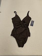 JANTZEN SURPLICE MAILLOT ONE PIECE SWIMSUIT BROWN CABANA 14 NWT