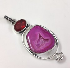 Natural Pink Window Druzy Pendant Handmade Jewelry Gift For Women