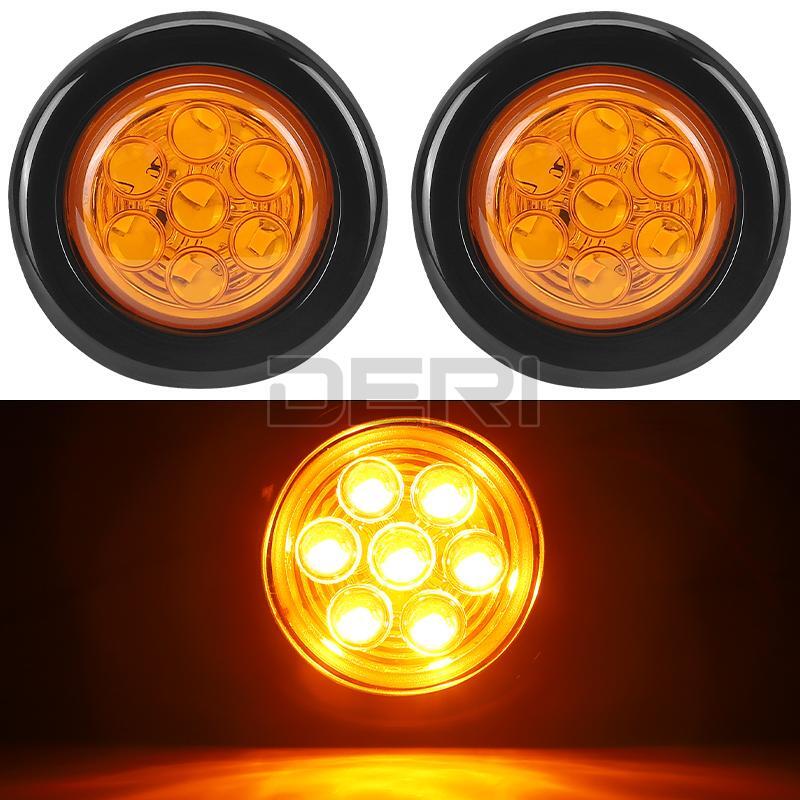 2 Inch LED Round Side Marker Light – 12V Clearance/Tail Light For Truck, Trailer, RV, Van (7 LEDs)