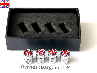 Reifenventil Staubkappen hochwertig Chrom UK GB Flagge Union Jack in Geschenkbox