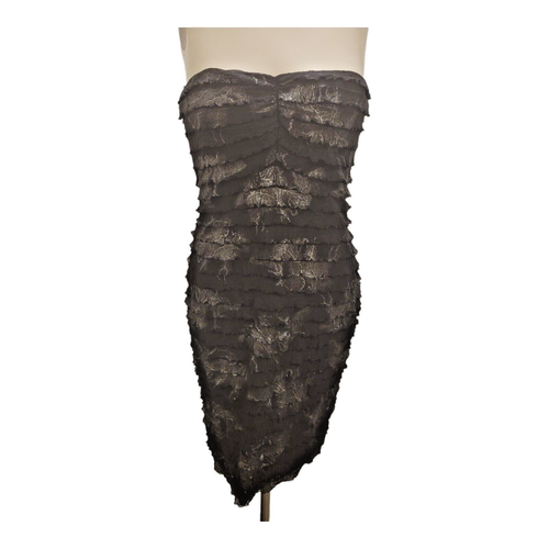 VTG BETSEY JOHNSON Y2K Dress Grunge Black Silver Strapless Tiered Bodycon S M - Picture 2 of 11