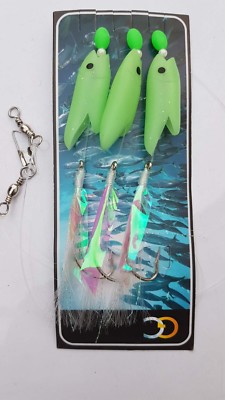 YELLOW FLASH TAIL HOKKI RIG 5 x 3 HOOKs 1009-1 Red HEAD 1009-1