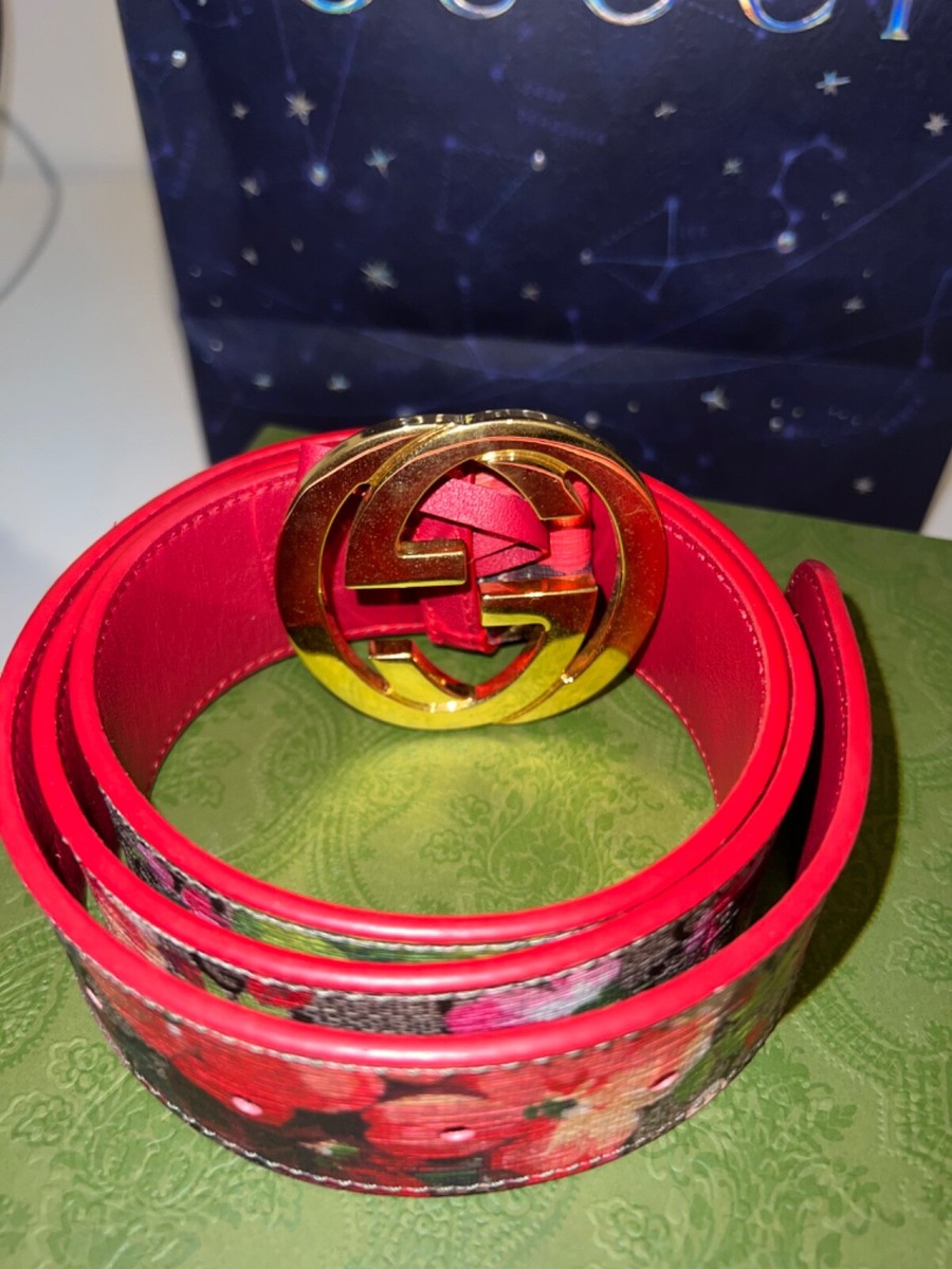 Gucci Flower Print (Bloom Belt) Leather Double G Buckle Belt | eBay
