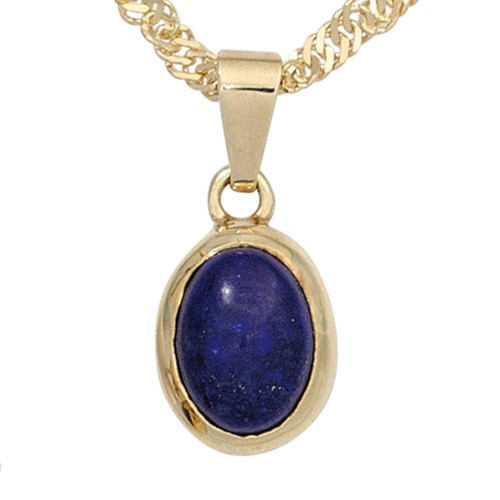 Pendiente Con Lapis-Lazuli Azul Oscuro Ovalado 585 Oro Amarillo Dama - Imagen 2 de 3