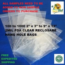 Plastic Zip seal Lock Top Reclosable Clear Poly Jewelry Bags 2 Mil Hang Hole