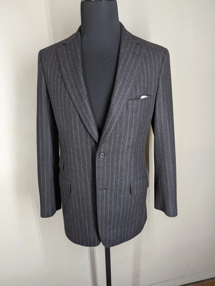 Traje Paul Stuart 100% Lana Pura Gris - Pantalones Planos Frontales - Talla 37 Largo EE. UU. Foto 3 de 4