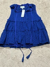 Jun & Ivy Womens Shirt Size XS NEW  Blue Eyelet Tie Front Keyhole Classic