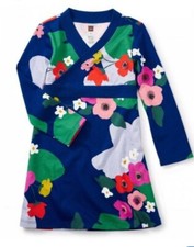 Sz 7 TEA COLLECTION Scotland Yard Blue Floral Kimono Style Dress Girls