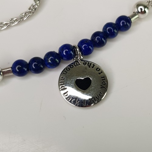 Sterling Silver Lapis Lazuli Love You To The Moon Charm Bracelet Adjustable 22cm - Picture 3 of 12