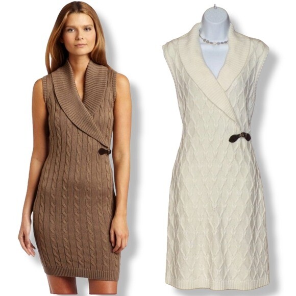 NWOT Calvin Klein Cable Knit Buckle Trim Sweater Dress - Large - NWOT Calvin Klein Cable Knit Buckle Trim Sweater Dress - Large -