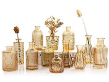 Gold Amber Glass Bud Vases Set of 12, Small Vases for Flowers, Champagne Mini...