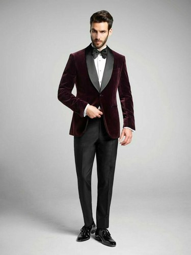 Mens Bespoke Burgundy Velvet Jacket 