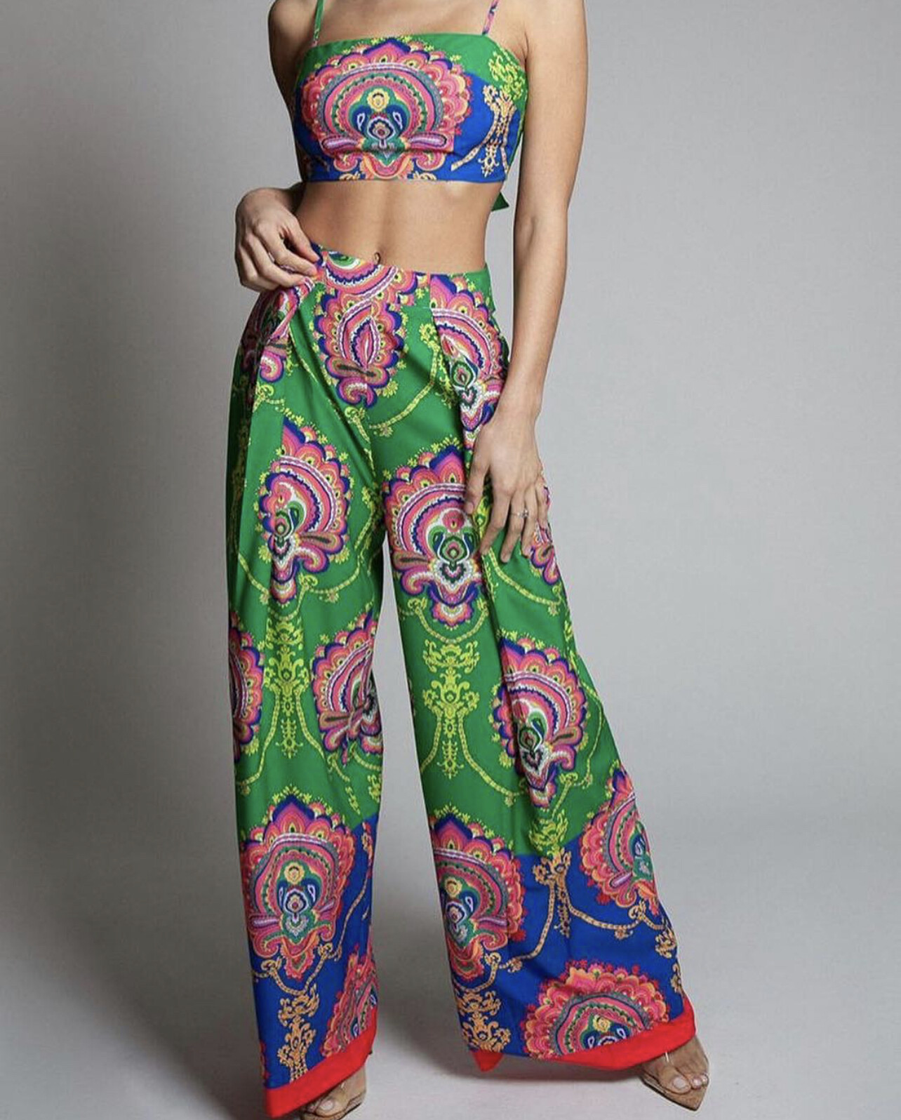 crop top and palazzo floral print set-image