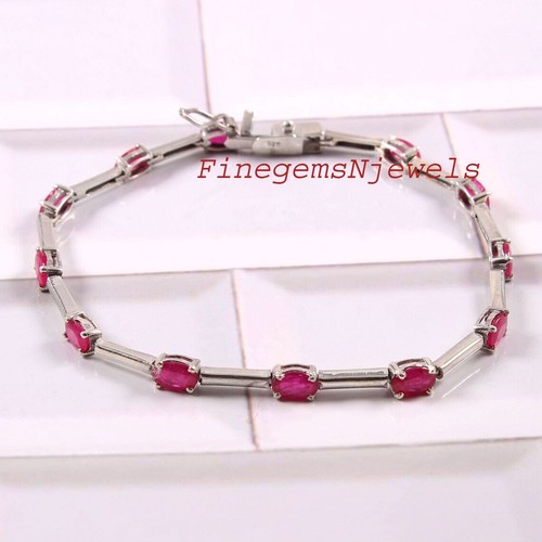 Natural Ruby Gemstones with 925 Sterling Silver Bracelet for women's #9049 - Picture 3 of 6