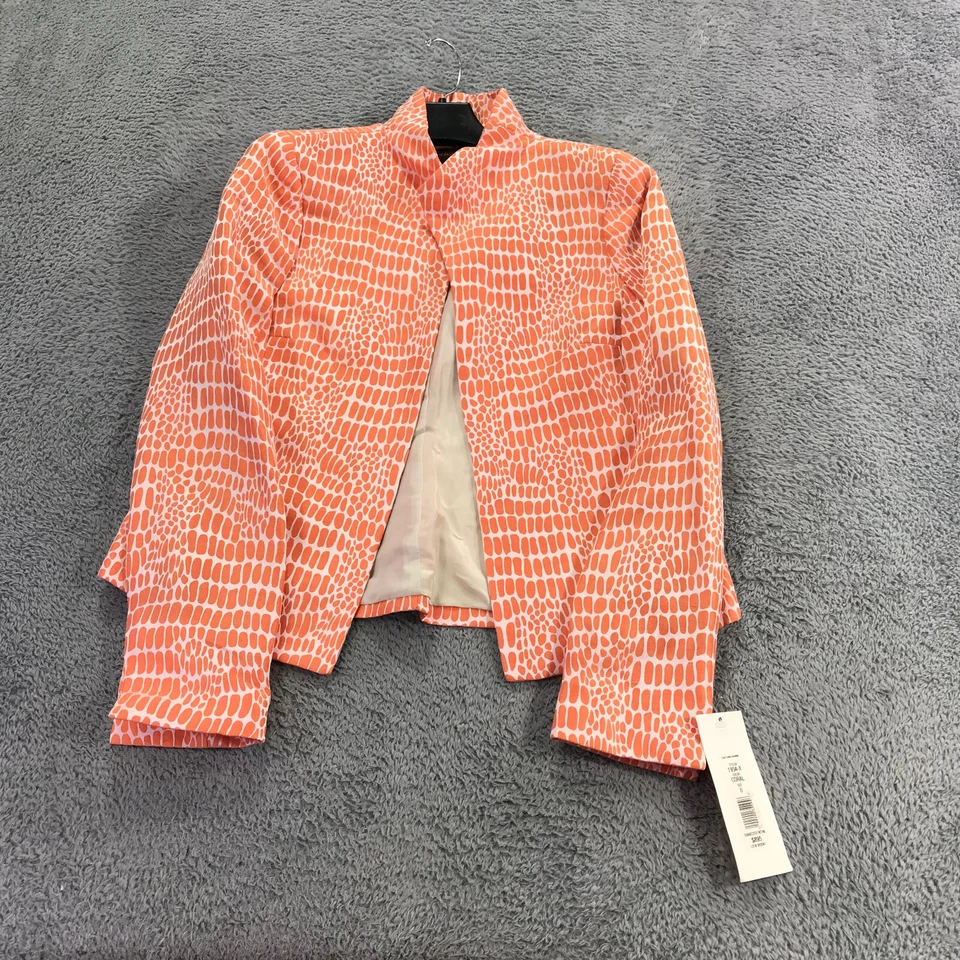 NINA MCLEMORE Jacket Womens 0 Croc Linen Suzanne Orange White Blazer Coat - Image 2 of 4