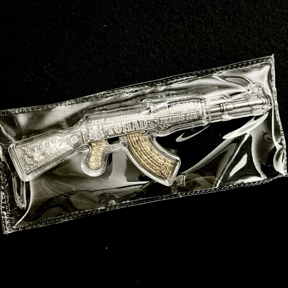 Rifle de asalto de plata 2024 2 oz Rep Tchad solo 1000 moneda coleccionable acuñada Foto 3 de 4