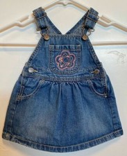 Osh Kosh Vintage Overalls Dress Skirt Size 12 Months Pink Flower Patch