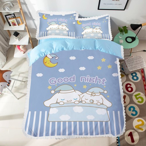 Cute Cinnamoroll Bedding Set Girl Lace Bed Sheet Quilt Cover Pillow Case 3/4 PCS - Picture 13 of 20