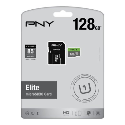 PNY 128GB Elite microSDXC UHS-I, U1 Memory Card with Adapter  (P-SDU128U185EL-GE)