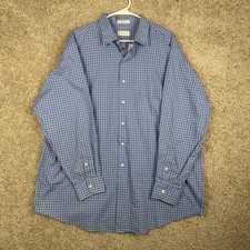 Van Heusen Men  s 2XL 18 34/35 Blue Check Wrinkle Free Button Down Long Sleeve