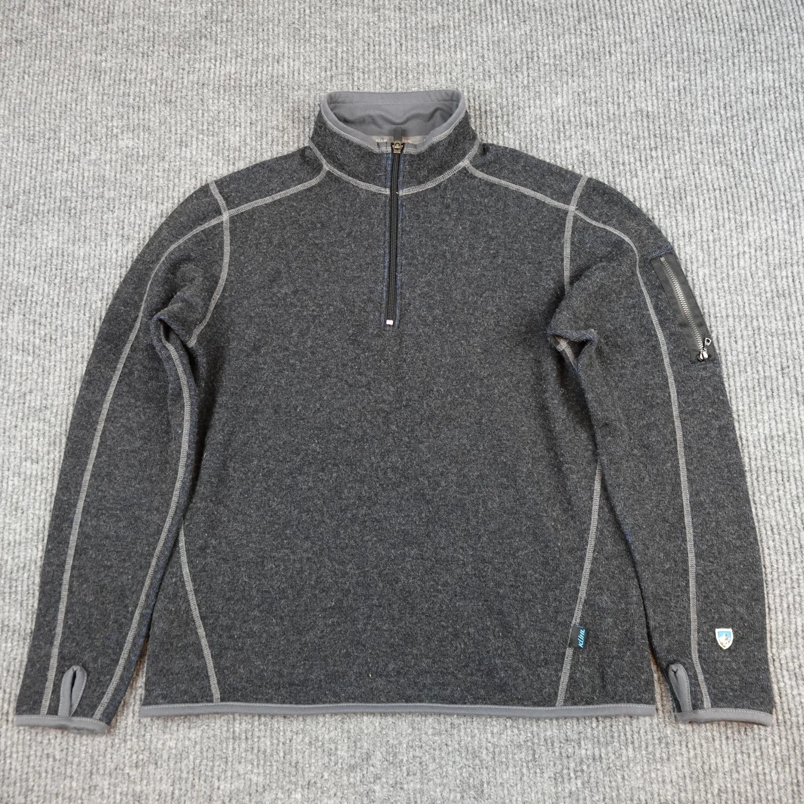Kuhl Chianti Fleece 1/4 Zip Pullover Mens Medium Gray Wool Hiking Mock Neck Top