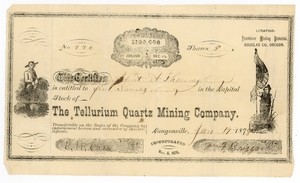 1878. The Tellurium Quartz Mining Company  Oregon. Excelsior Mining Dist. Dougla