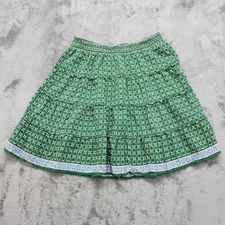Max Studio Skirt Womens L Green Floral Smocked Waist Tiered A-Line Mini Rayon