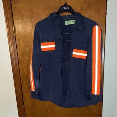 Aramark Navy Orange Reflective Cotton Work Shirt Size L