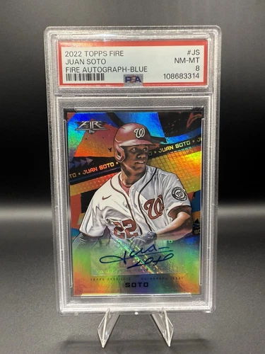 Juan Soto 🔥 POP 1 🔥 2022 Topps Fire Autographs #FA-JS Blue /5 (AU) PSA 8