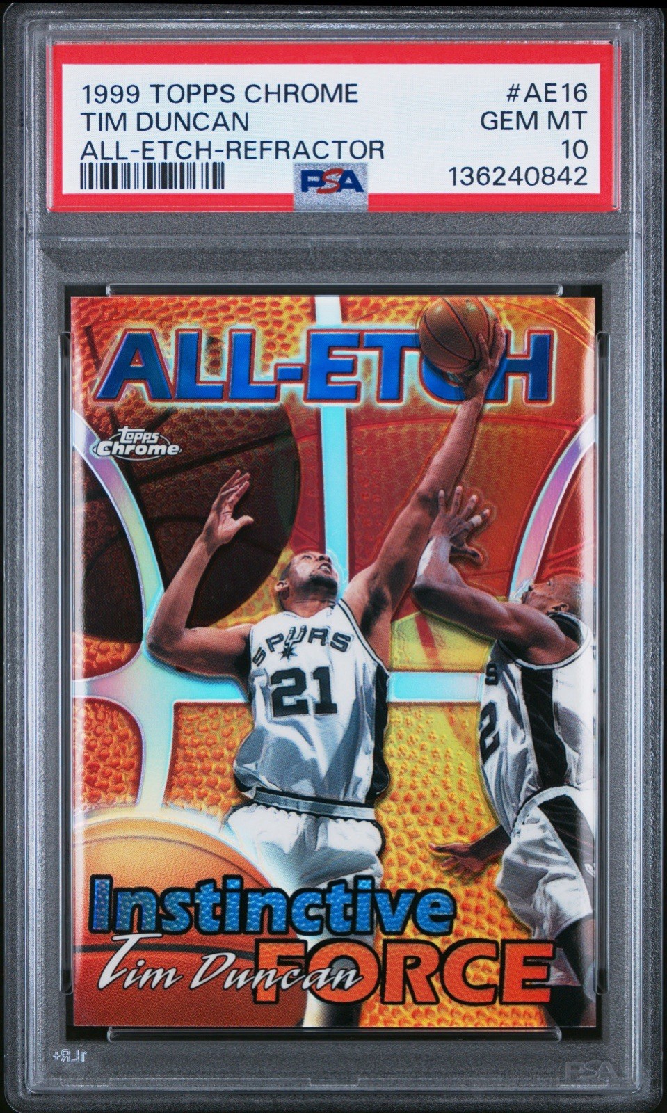 1999 Topps Chrome Tim Duncan All Etch Refractor #AE16 PSA 10 San Antonio Spurs