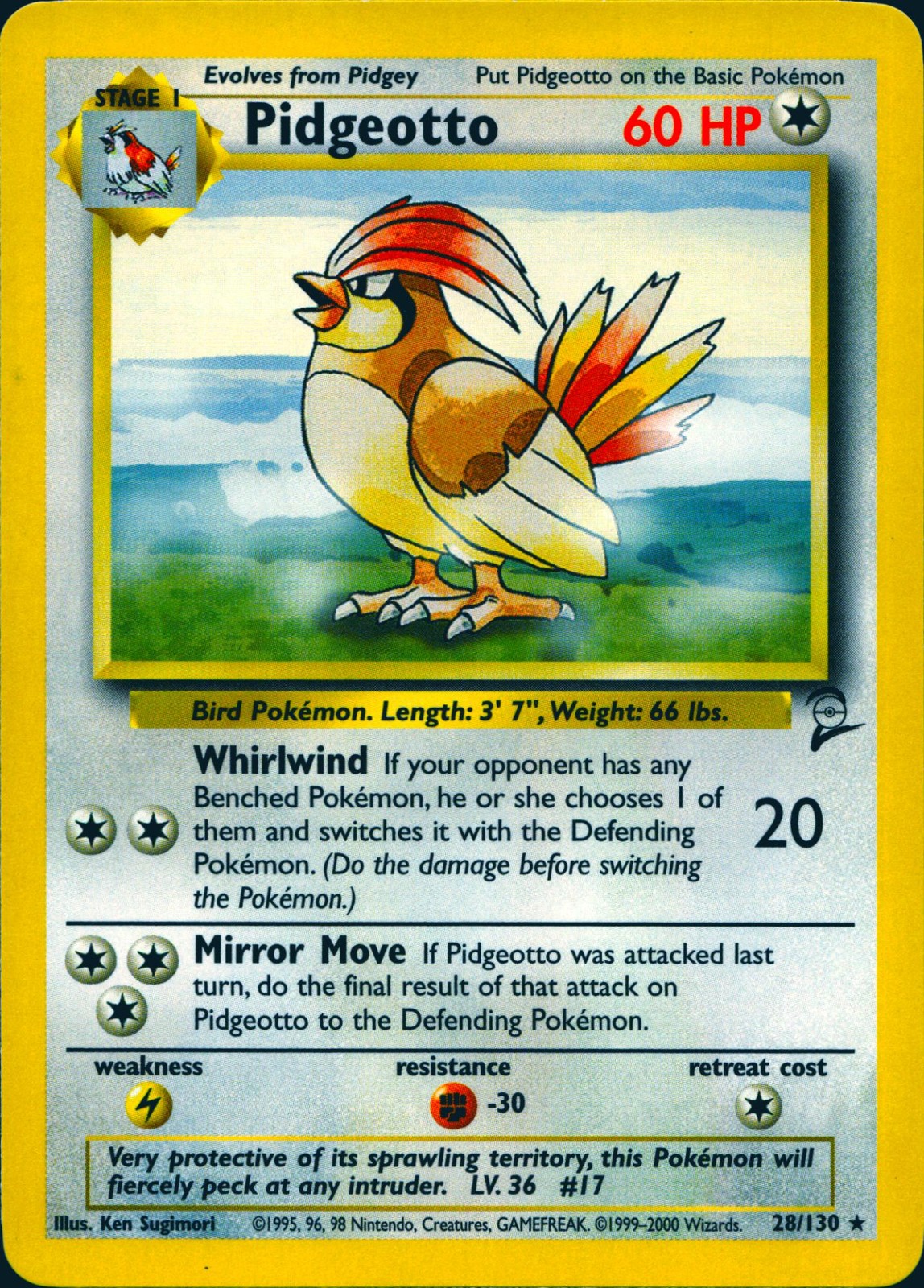 PIDGEOTTO 28/130 RARE BASE SET 2 POKEMON LP