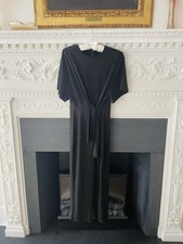 Black Mango Casual Women  s Jumpsuit Stretchy Short Sleeve Tie Front Size Medium