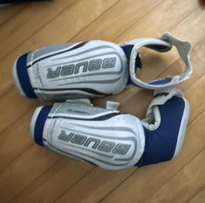 Bauer Supreme 13'' Shin Pads Pair White/Blue Padded Adjustable Ice Hockey