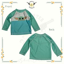 Youth Star Wars Baby Yoda Swim Shirt Long Sleeve Rash Guard Size 12M Multicolor