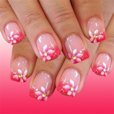 24Pcs Elegant False Nail Pink French Tip On Nail Shimmering Decorations