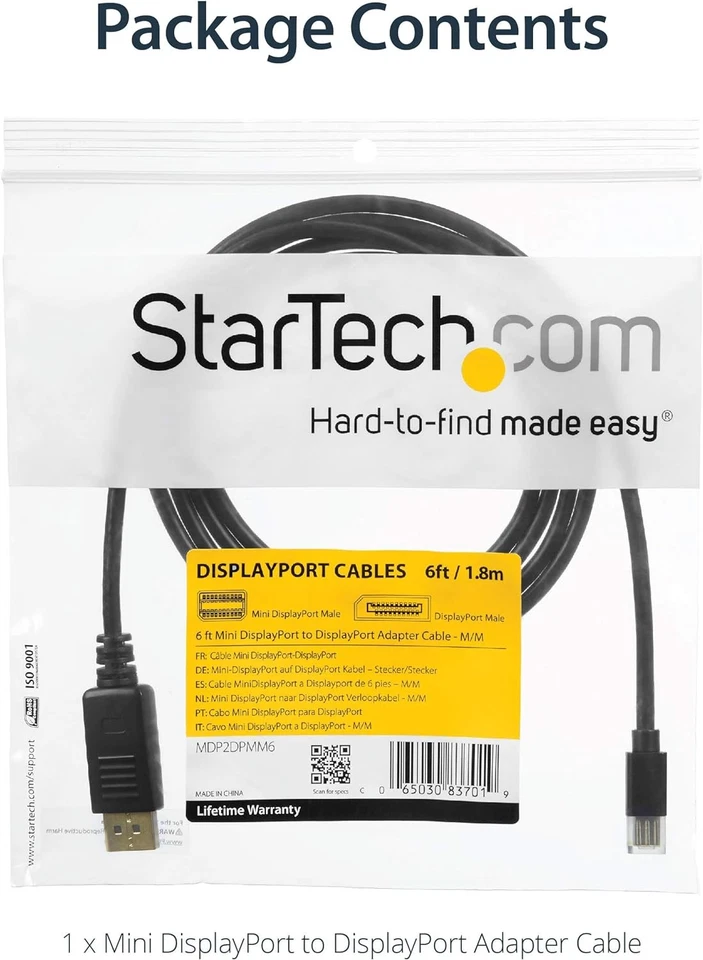 StarTech.com MDP2DPMM2M 2 m Mini DisplayPort to DisplayPort Cable, M/M, mDP to D - Bild 3 von 4
