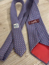 Hermes Men s 100 Silk Tie. Blue with Red Squares. Made In France