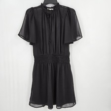 Socialite Black Sheer Smocked Waist Front Tie Mini Dress