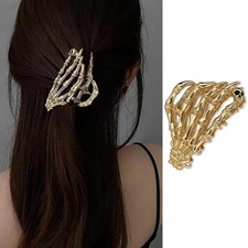 Metal Hair Clips with Skull Design for Women's Thin Hair - Gold Ghost Hand Ha...