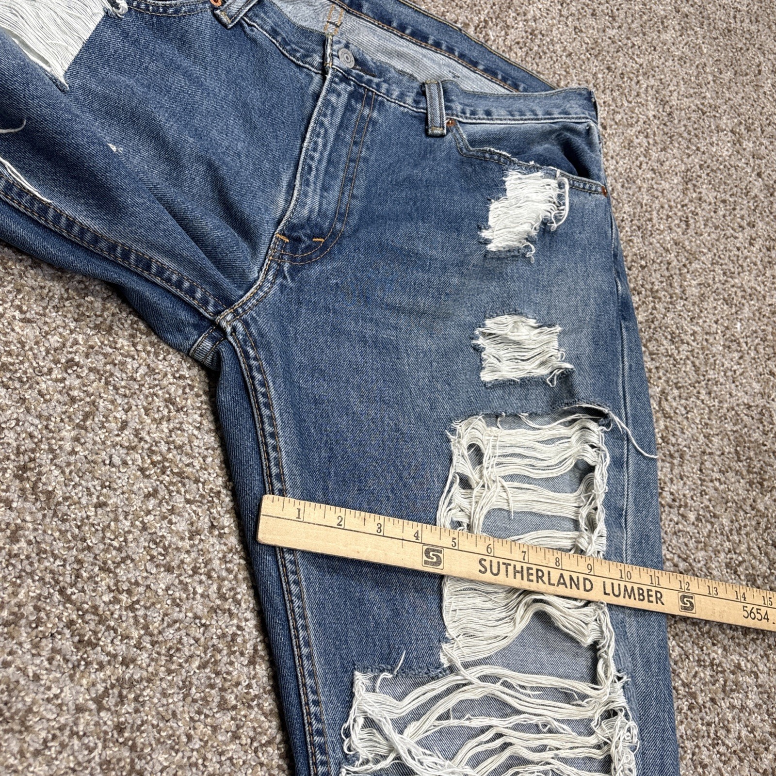 Levi's 559 Mens Blank Tag 38x34 Straight Medium Wash Denim Destroyed (38x33.5) - View 11