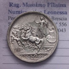 NL* VEIII RE D'ITALIA 2 Lire ARGENTO 1917 QUADRIGA BRIOSA RARA Super con lustro