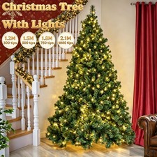 4-7ft Realistic Green Spruce Artificial Holiday Christmas Tree with Lights Stand
