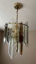 Unique Vintage Mid Century Modern Brass Glass Chandelier Geometric Design