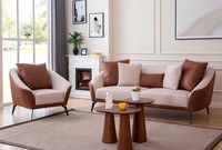 Braun-Beige Wohnzimmer Sofagarnitur Designer Dreisitzer Luxus Sessel