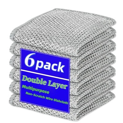 6 Pack Multifunctional Non-Scratch Wire Dish Cloth Mesh Knit Cleaning Cloth